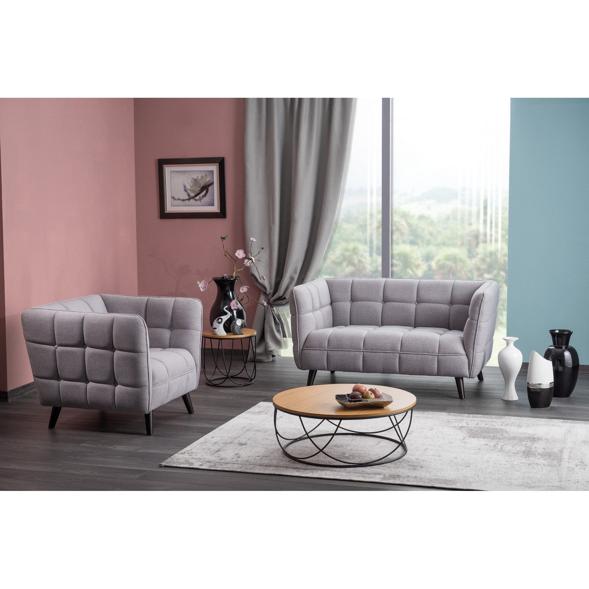 Fotoliu CASTELLO, stofa gri, 92x85x78 - ACAJU