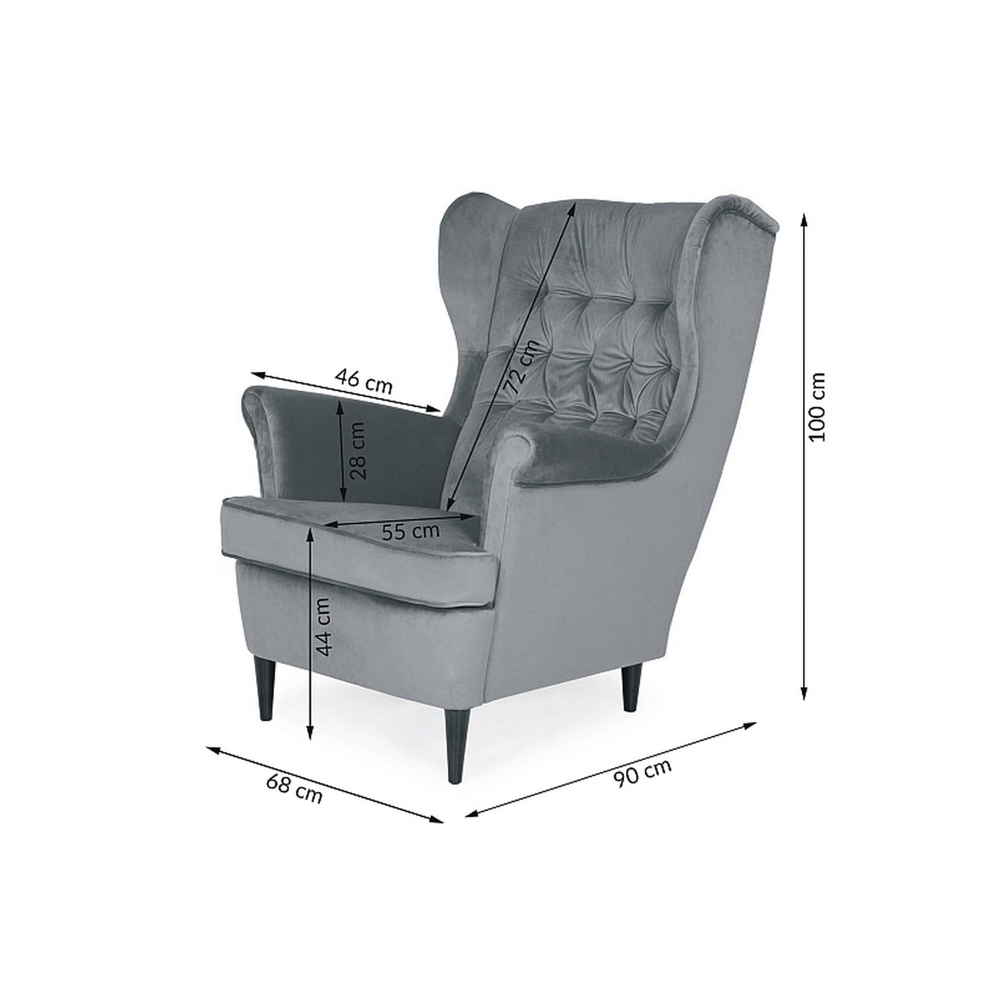 Fotoliu catifea neagra HARRY, 68x90x100 - ACAJU