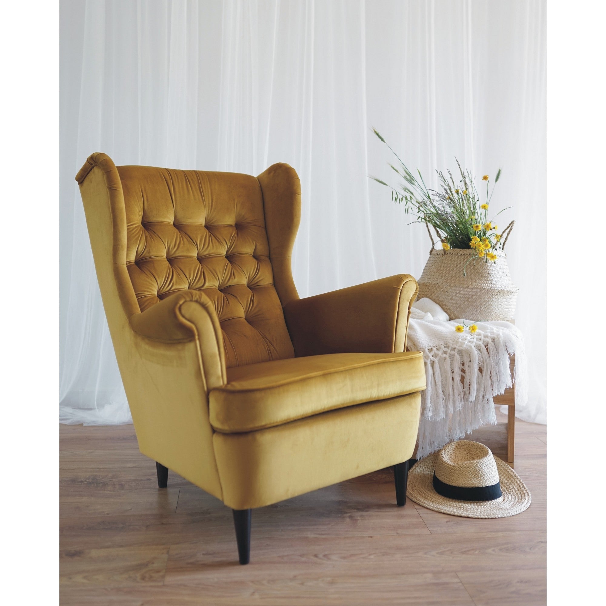 Fotoliu catifea curry HARRY, 68x90x100 - ACAJU