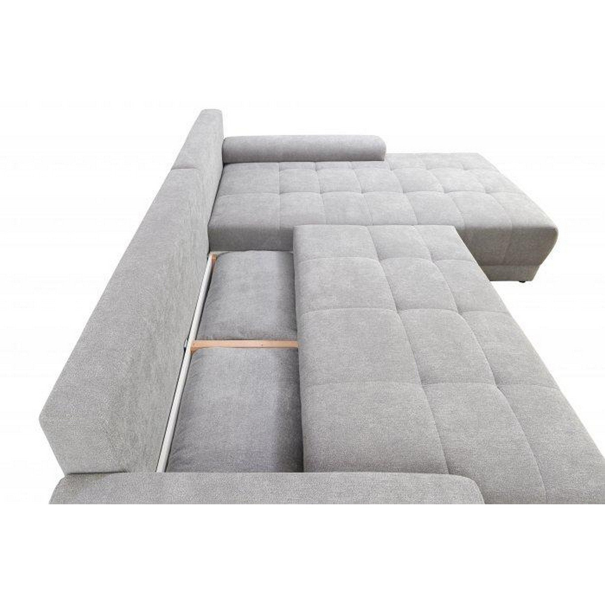 Coltar extensibil universal ADRIA, cu lada depozitare, stofa catifelata gri-Monolith 85, 310x213x88 cm.