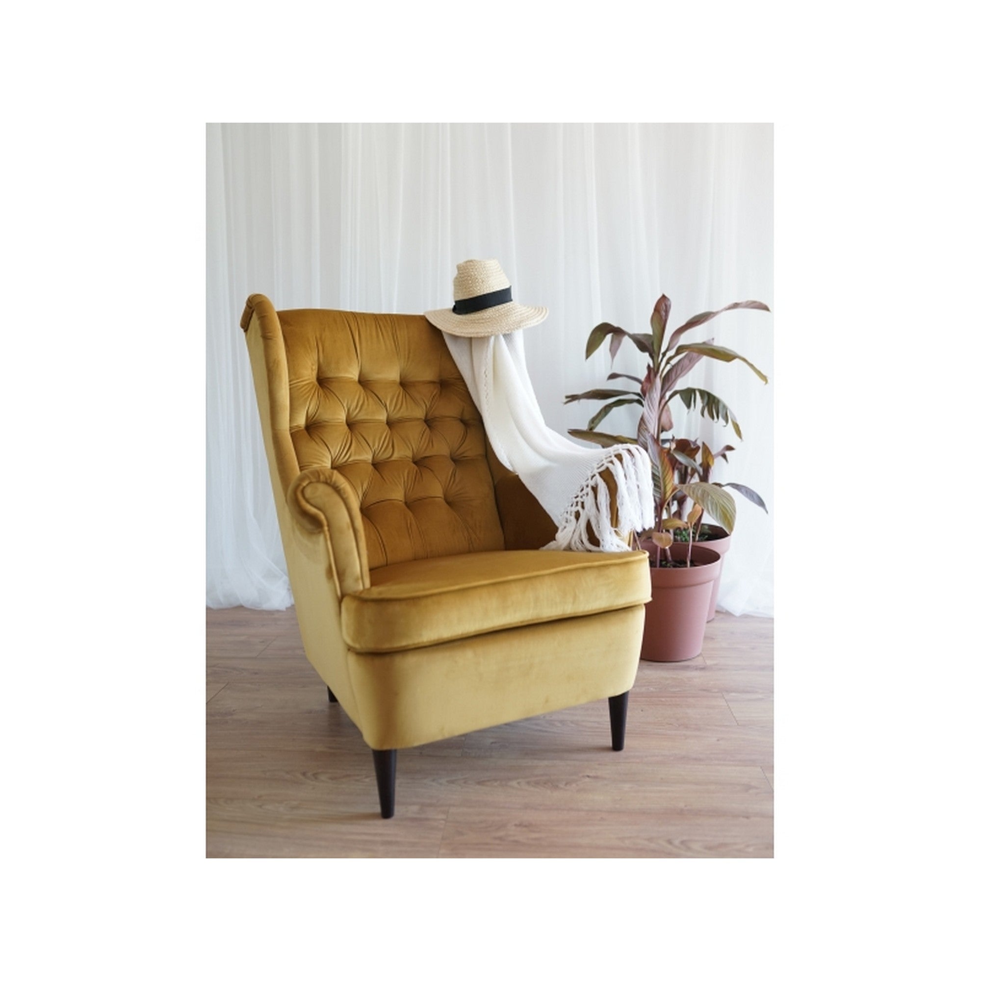Fotoliu catifea curry HARRY, 68x90x100 - ACAJU 