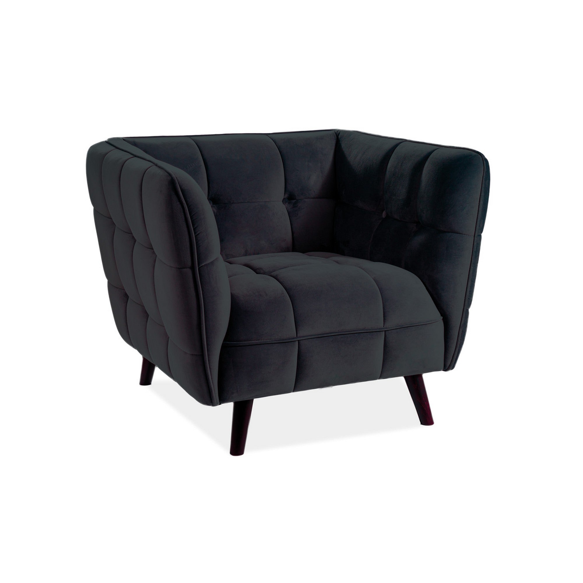 Fotoliu CASTELLO, stofa catifelata neagra, 92x85x78 - ACAJU 