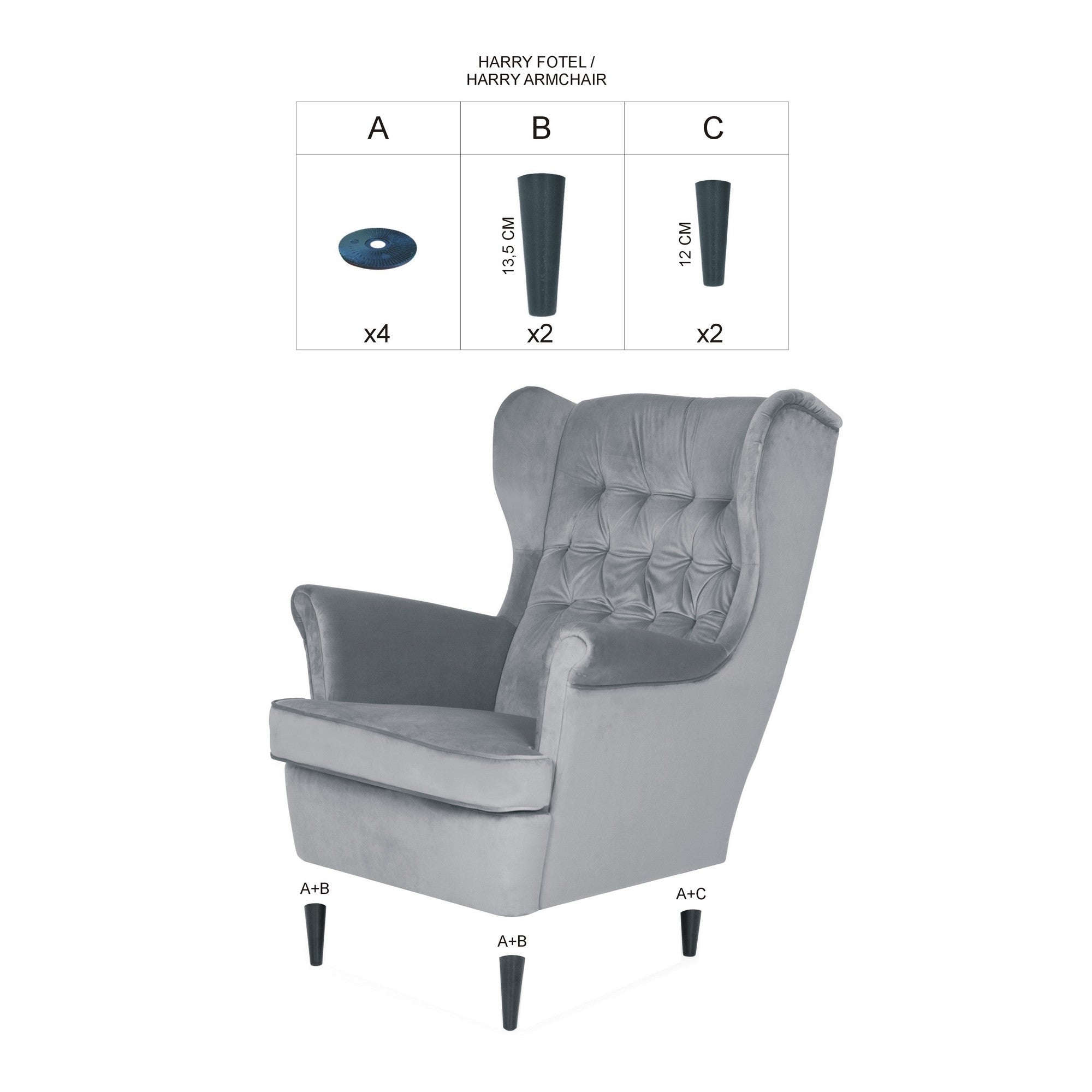 Fotoliu catifea verde HARRY, 68x90x100 - ACAJU 