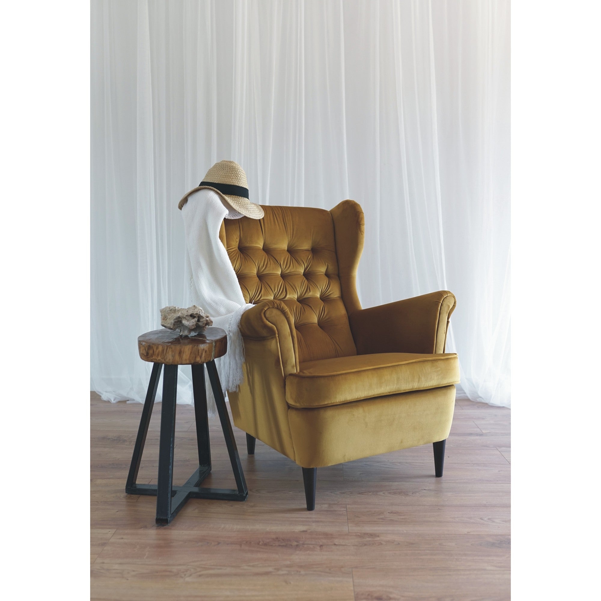 Fotoliu catifea curry HARRY, 68x90x100 - ACAJU 