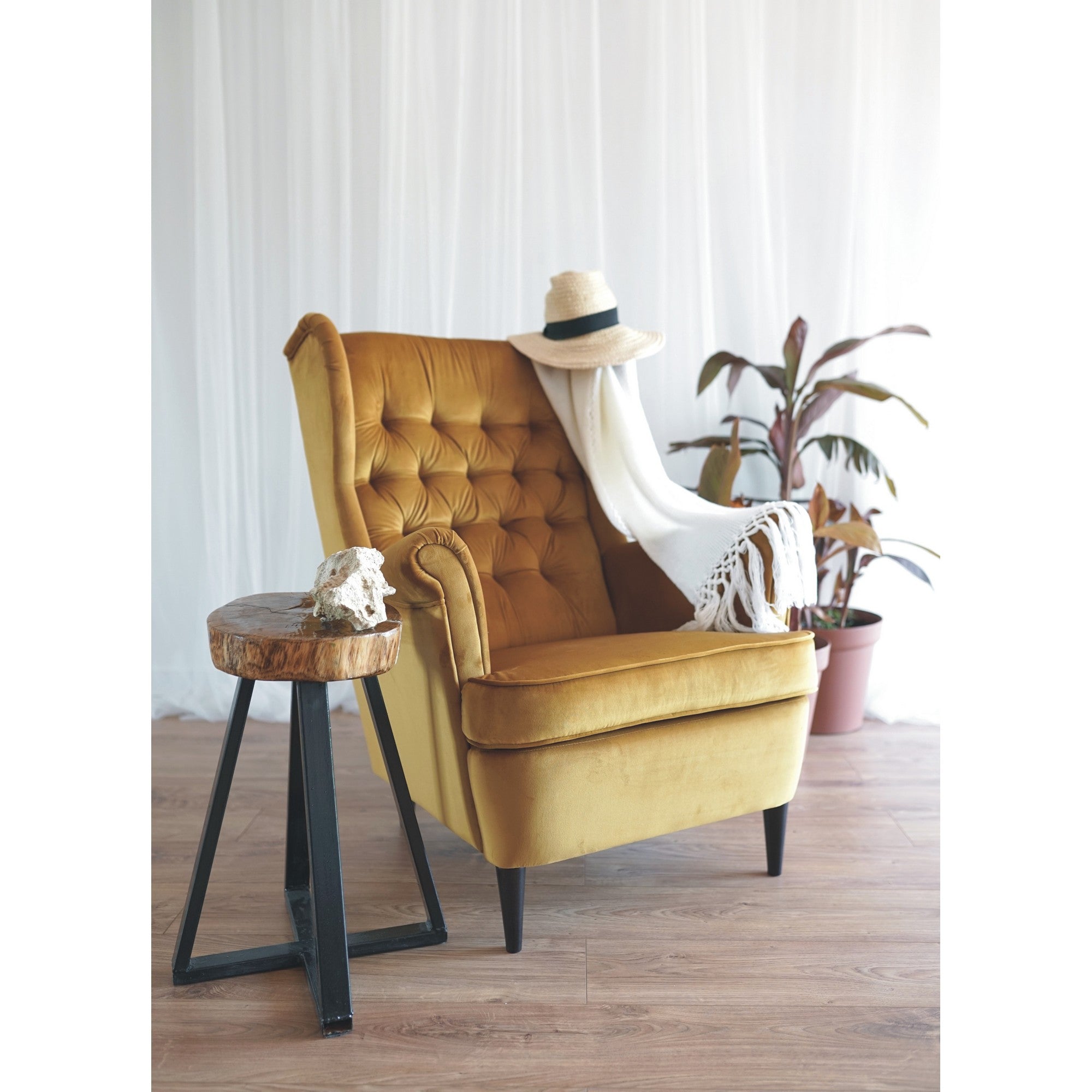 Fotoliu catifea curry HARRY, 68x90x100 - ACAJU 