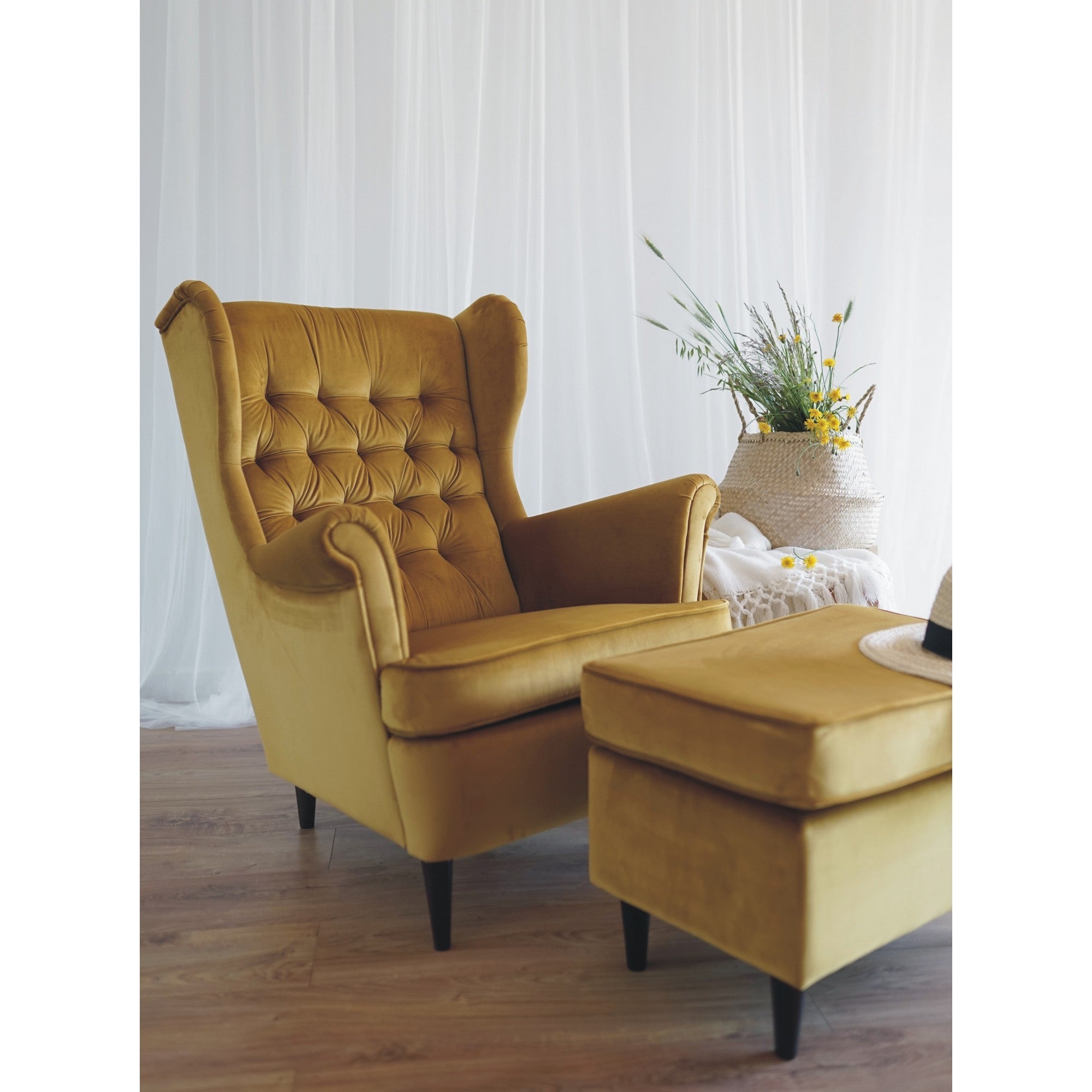 Fotoliu catifea curry HARRY, 68x90x100 - ACAJU 