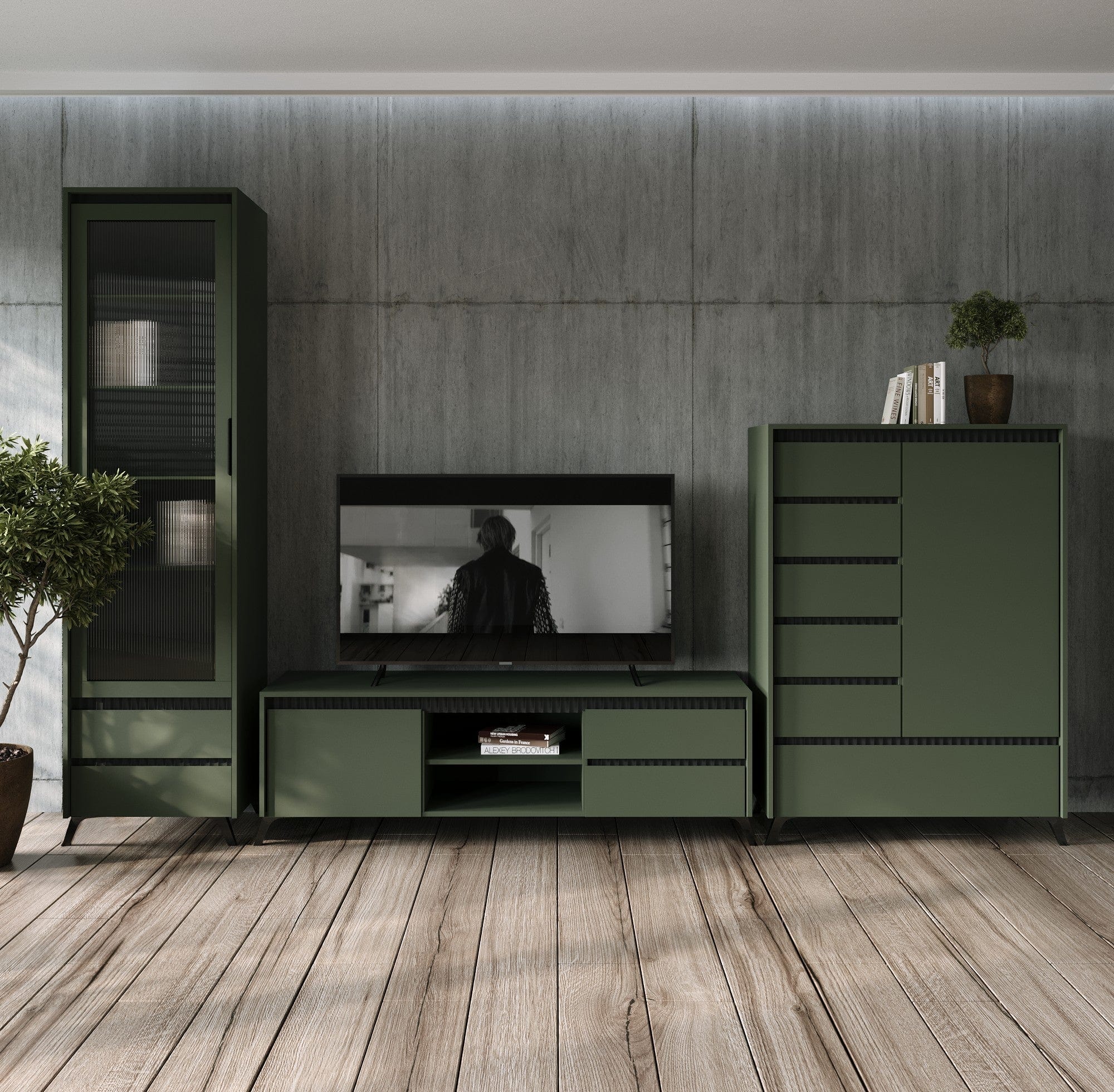 Comoda LOUNGE 5, verde/negru, PAL, 95x45x152.5 cm