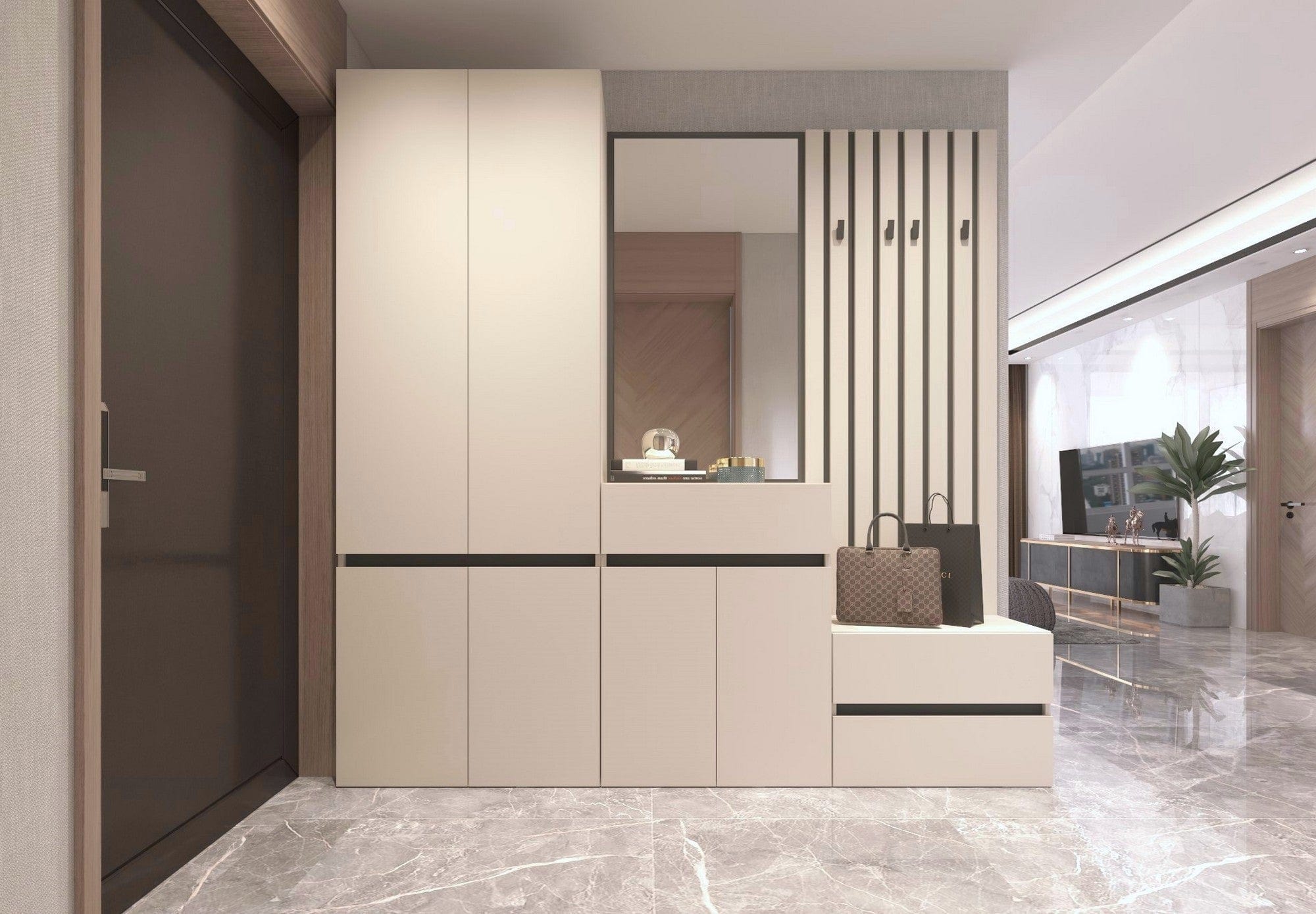 Cuier perete LONDON 8, casmir/gri antracit, PAL, 67x3x170 cm