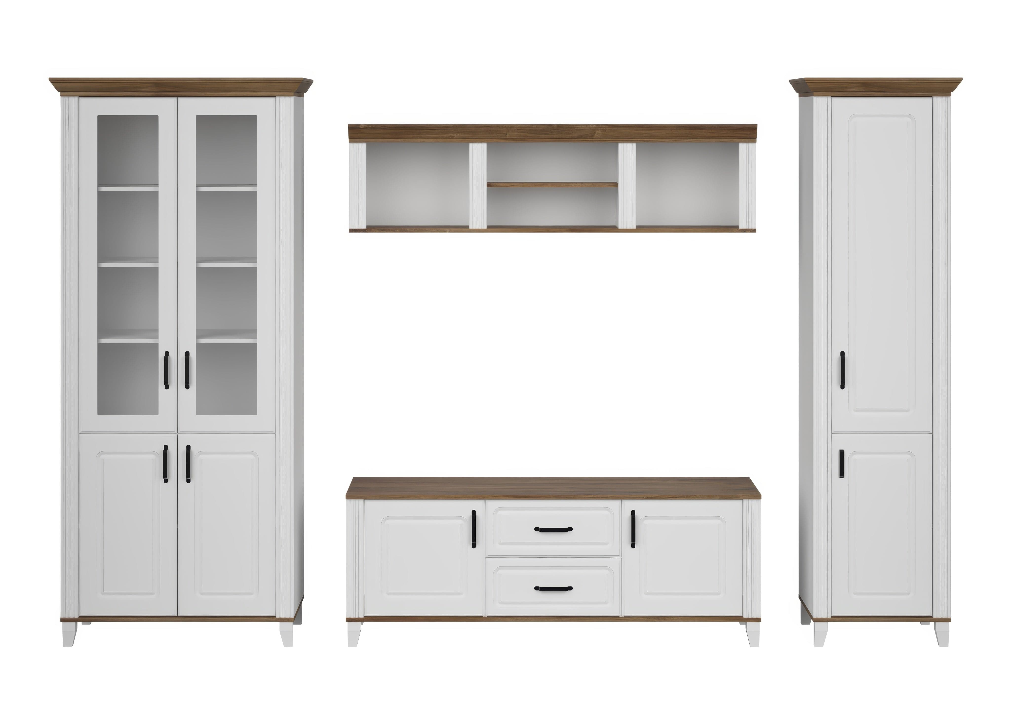 Mobilier living KANDY, alb/stejar, PAL, 319x57x220 cm