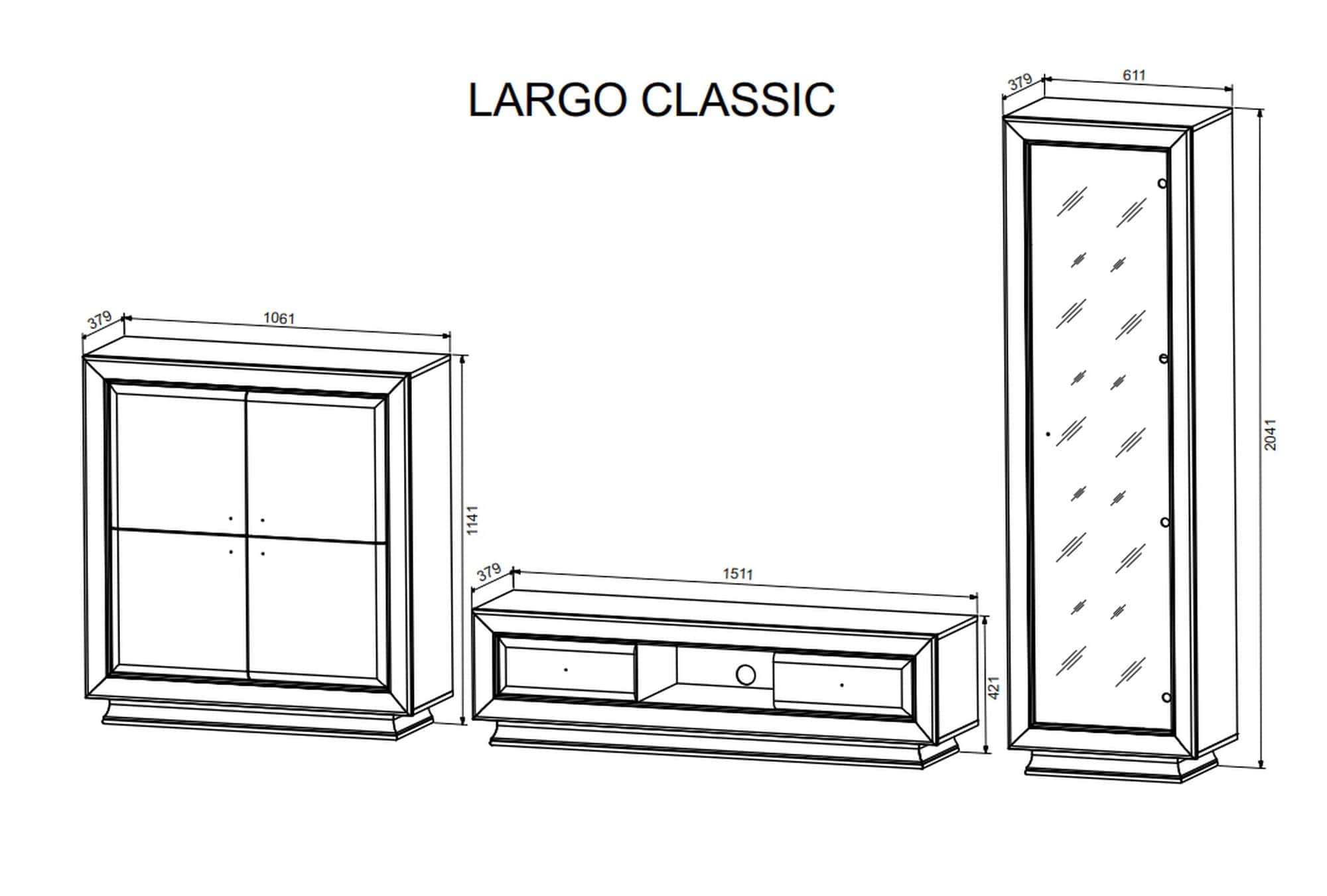 Mobilier living LARGO CLASSIC, casmir, PAL, 318x38x204 cm