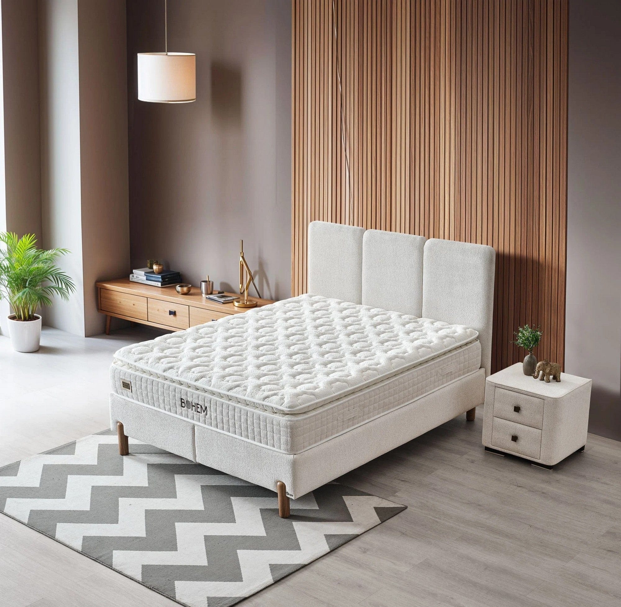 Pat BOHEM 160x200, personalizabil gama Oferta Avantaj, cu somiera si spatiu depozitare