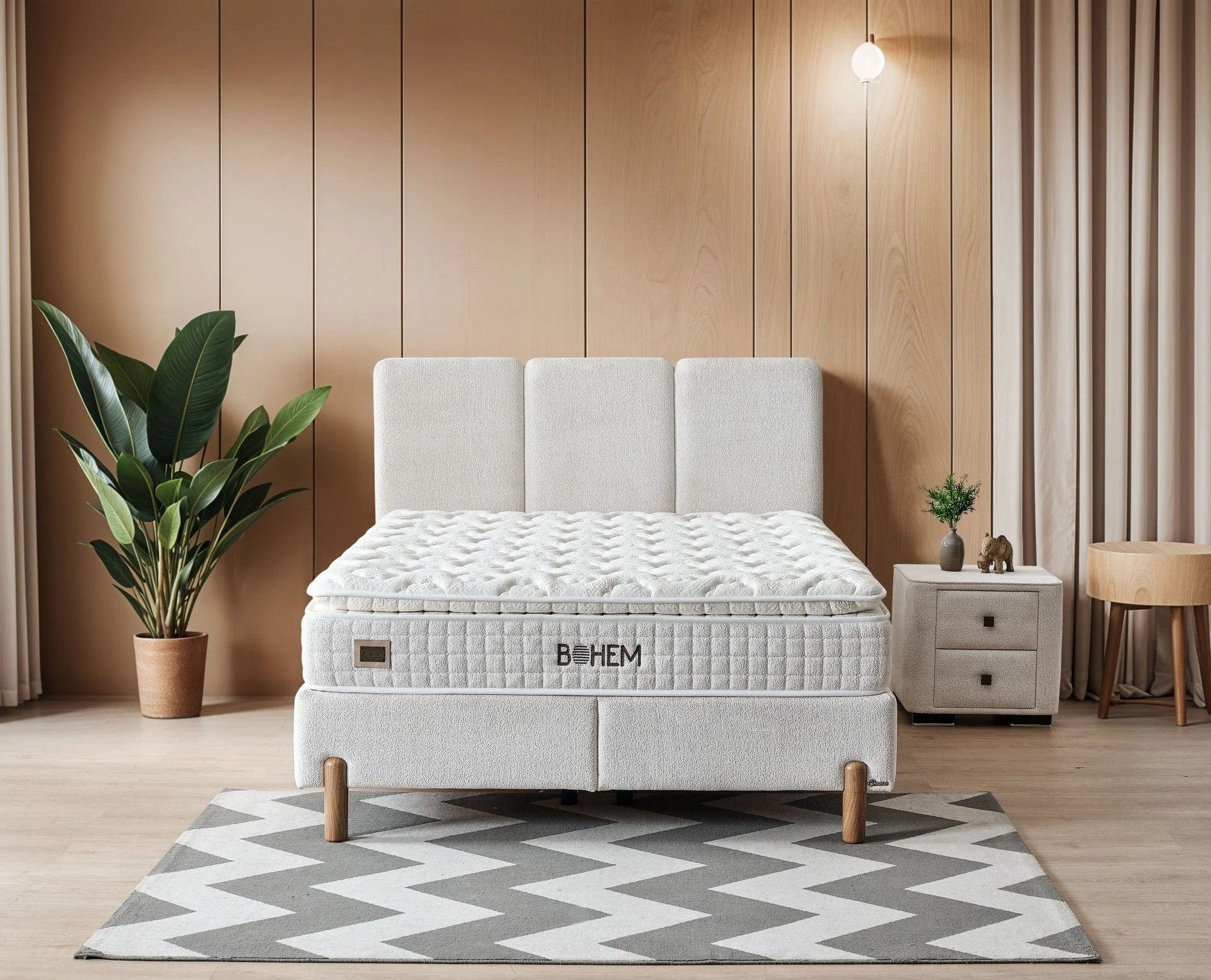 Pat BOHEM 160x200, personalizabil gama Oferta Avantaj, cu somiera si spatiu depozitare