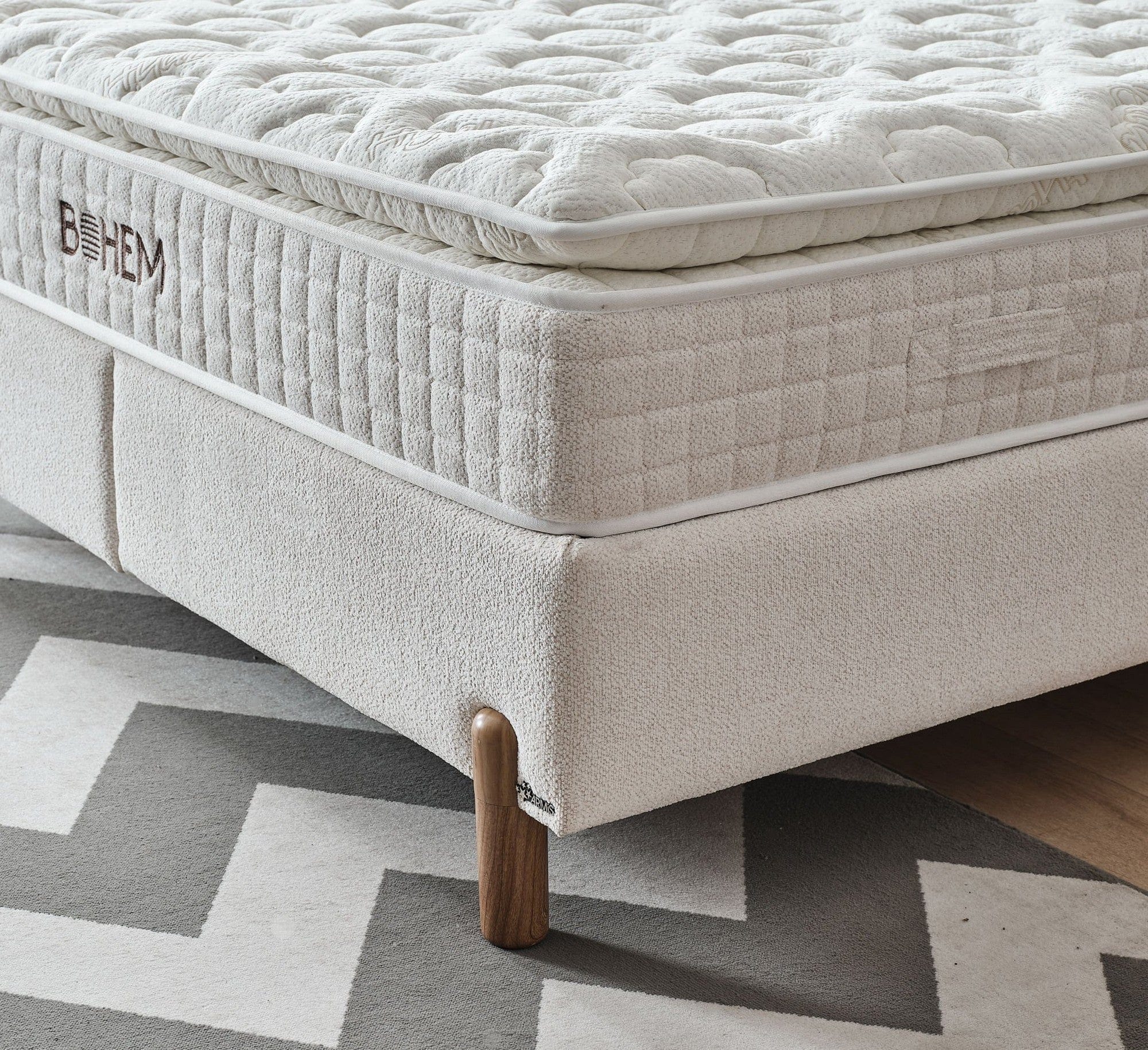 Pat BOHEM 160x200, personalizabil gama Oferta Avantaj, cu somiera si spatiu depozitare