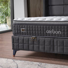 Pat CARBON 160x200, stofa clasica gri inchis - Notti 1029, cu somiera si spatiu depozitare