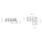 Coltar modern COLOMBO L cu sistem electric de ajustare a adancimii, 296x227x81/103 cm.