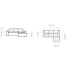 Coltar modern COLOMBO MINI cu sistem electric de ajustare a adancimii, 275x182x81/103 cm.